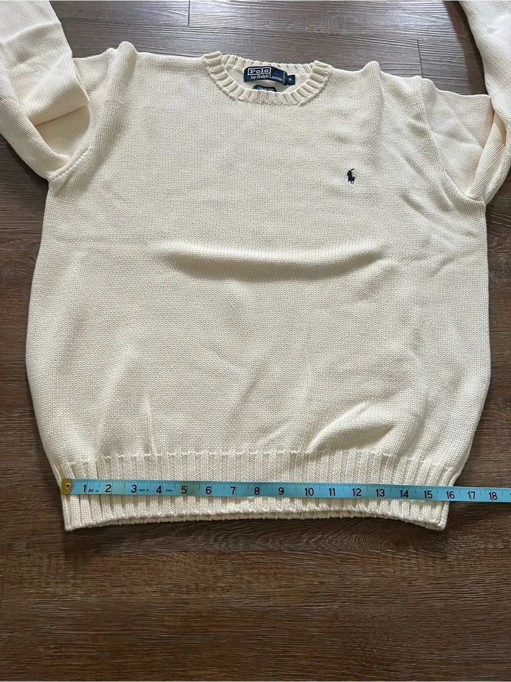 Vintage Polo Ralph Lauren Cotton Knit Crewneck Sweater | Cream | Mens Medium